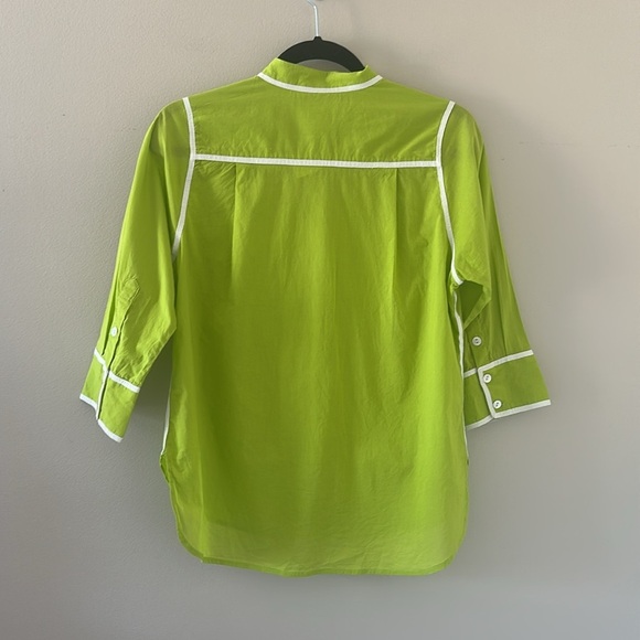 Gretchen Scott Bright Green Button Down Top 3/4 Sleeves Sz Small Preppy Resort - Picture 7 of 8